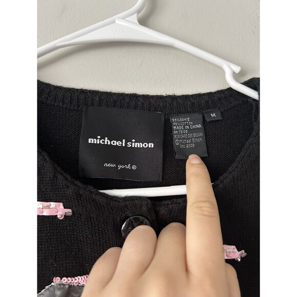 Vintage Michael Simon Pink Cadillac Cardigan Sweater Size Medium - Picture 9 of 10